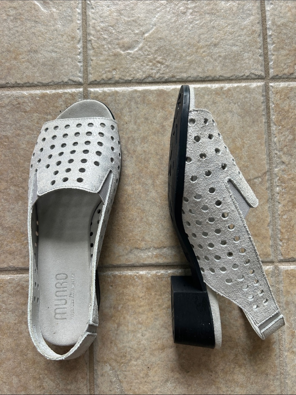 Munro Silver Perforated Slip-On Mule